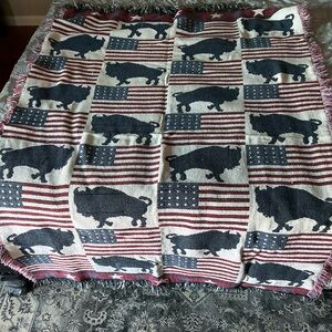 Buffalo and American Flag Throw Blanket